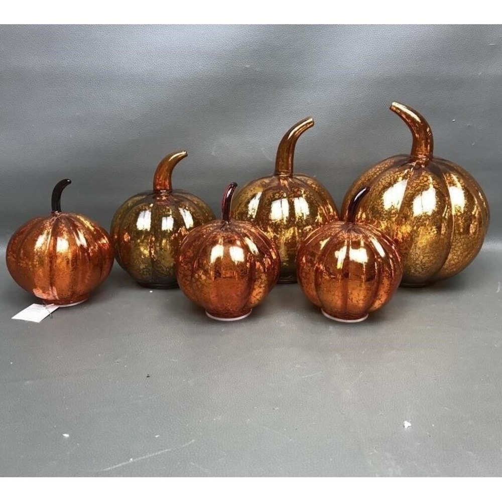 6pc Mercury Glass Pumpkins LED Lighted Amber Copper Fall Whimsigoth Decor Timer